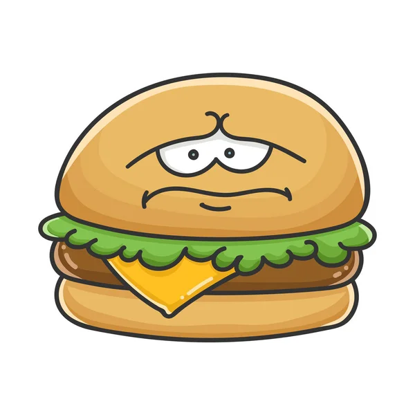 Triste hamburguesa de queso ilustración de dibujos animados — Vector de stock