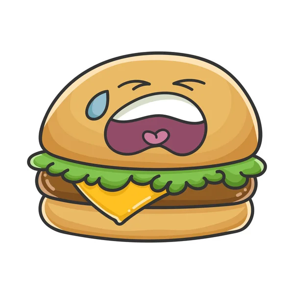 Llorando hamburguesa de queso ilustración de dibujos animados — Archivo Imágenes Vectoriales