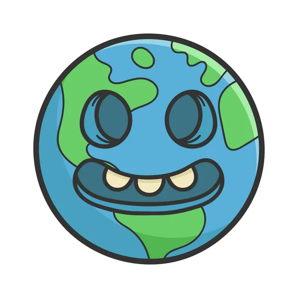 Creepy smiling planet earth cartoon illustration — Stock Vector