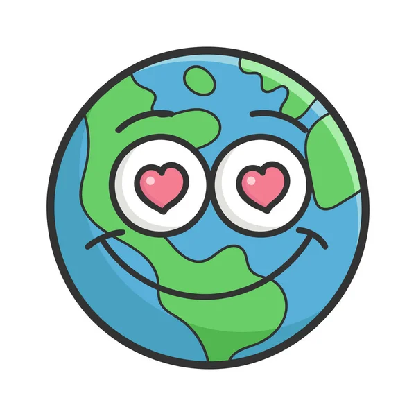In love planet earth cartoon illustration — Stock Vector
