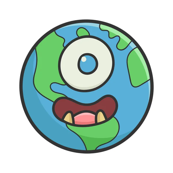 Monstro sorridente planeta Terra desenho animado ilustração — Vetor de Stock