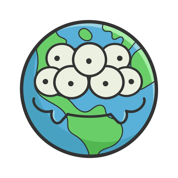 Monster smiling planet earth cartoon illustration — ストックベクタ