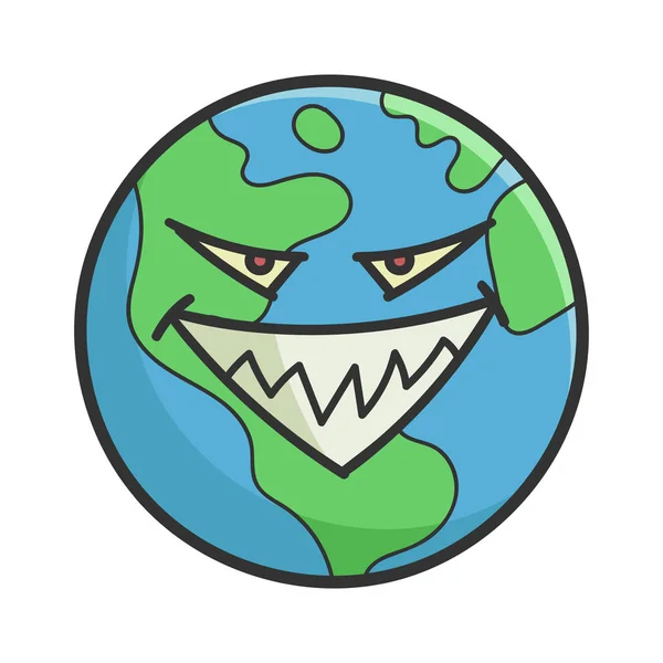 Evil tersenyum planet bumi kartun ilustrasi - Stok Vektor