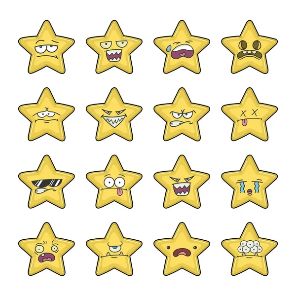 Coleção de estrelas amarelas emoticons desenhos animados — Vetor de Stock