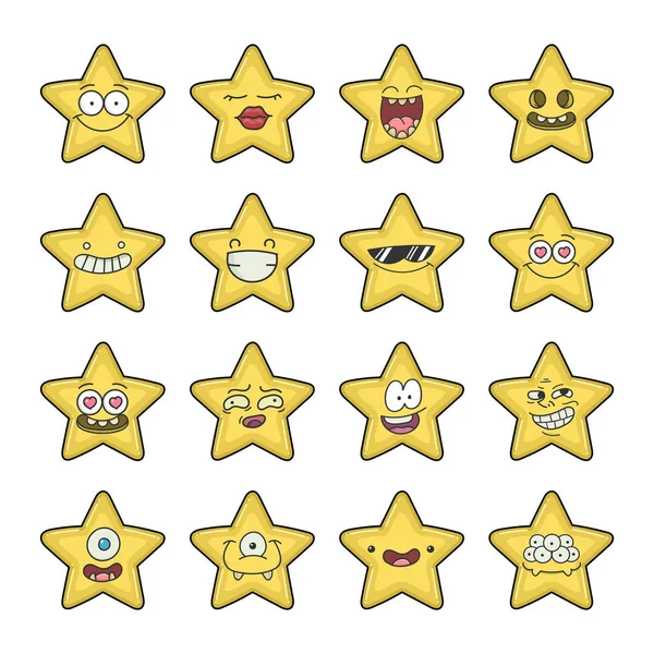 Collection of yellow stars emoticons cartoons — Stock Vector