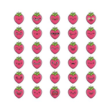 Kawaii Çilek Duygu Simgeleri Koleksiyonu