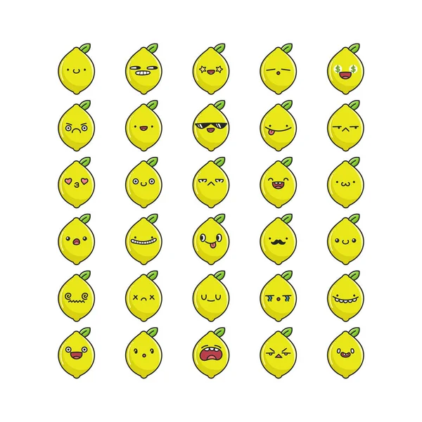 Collection of kawaii lemon fruit emoticons cartoons — Stock Vector