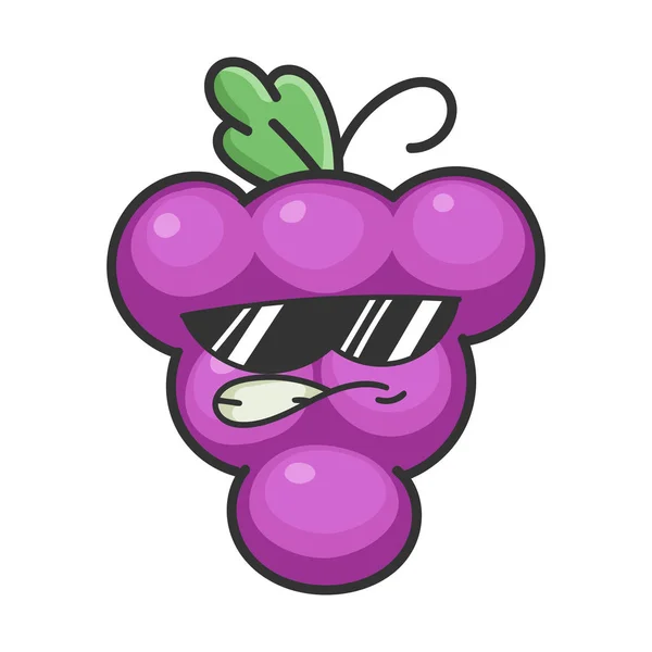 Angry sunglasses grape cartoon character icon — 스톡 벡터