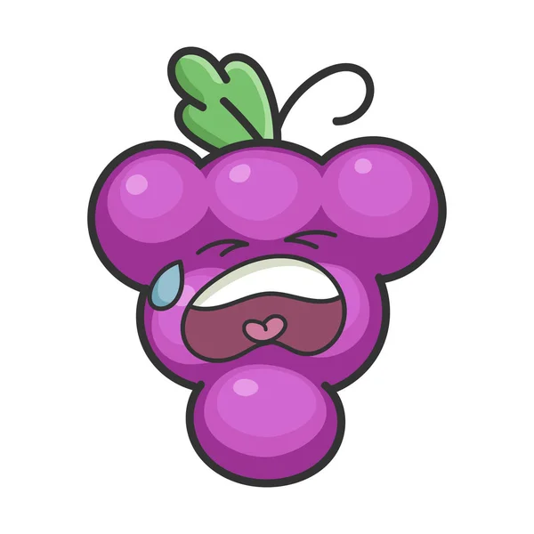 Sad grape cartoon character icon — 스톡 벡터