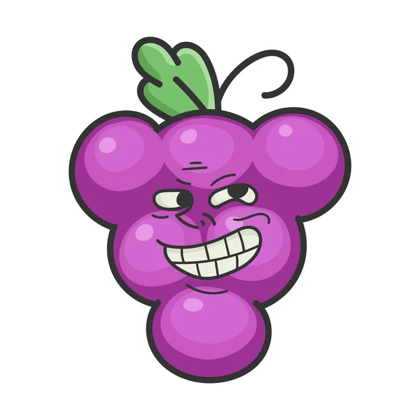 Happy cheerful trolling grape cartoon character icon — 스톡 벡터