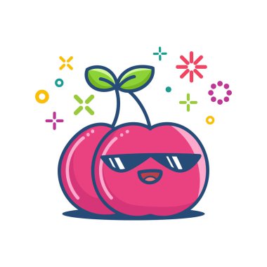 Kirazlı kawaii güneş gözlüğü simgesi karikatür çizimi