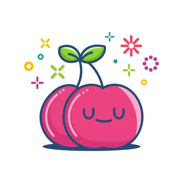 Ilustrasi kartun kawaii emoticon Cherry - Stok Vektor