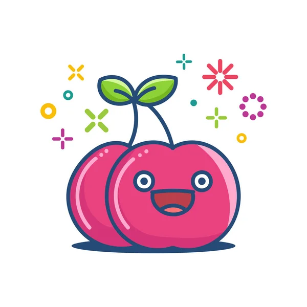 Cherry kawaii emoticono ilustración de dibujos animados — Archivo Imágenes Vectoriales