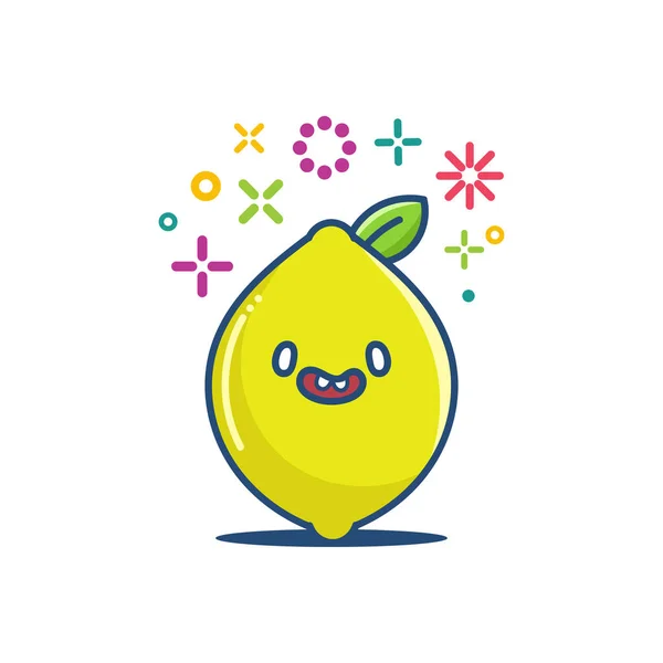 Kawaii limón fruta emoticono ilustración de dibujos animados — Vector de stock