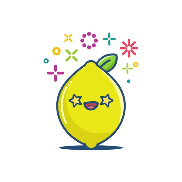 Kawaii citron fruit emoticon dessin animé illustration — Image vectorielle