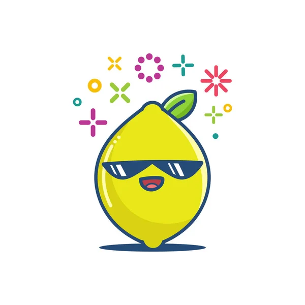 Kawaii lemon fruit emoticon cartoon illustration — ストックベクタ