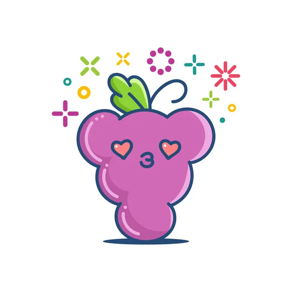 Kawaii smiling grape emoticon cartoon illustration — 스톡 벡터