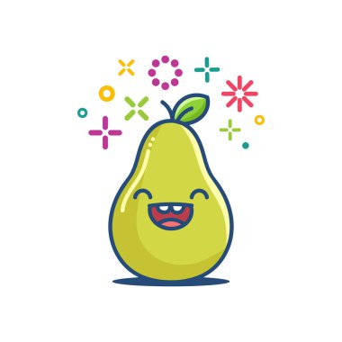 Armut meyvesi gülümseyen kawaii emoticon karikatür çizimi 