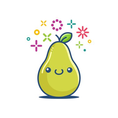 Armut meyvesi gülümseyen kawaii emoticon karikatür çizimi 