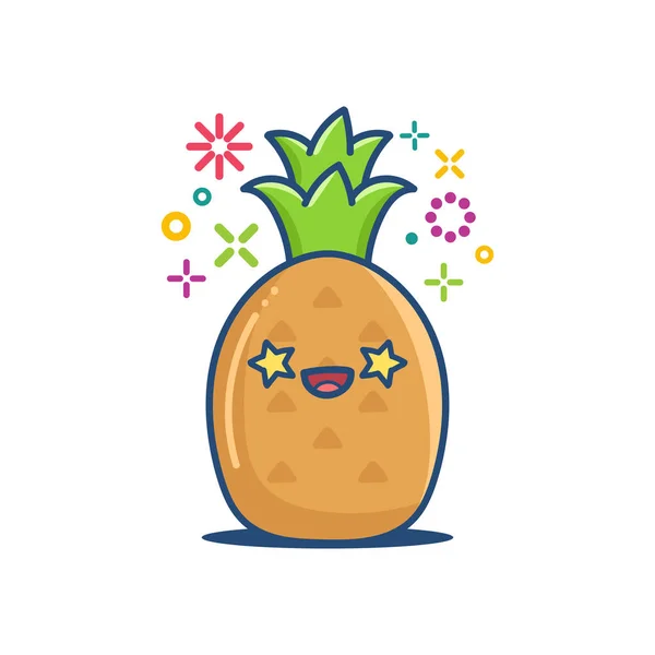 Kawaii glimlachen ananas emoticon cartoon illustratie — Stockvector