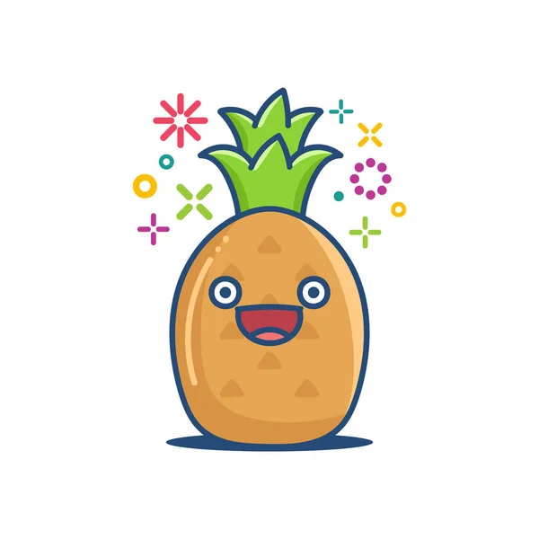 Kawaii glimlachen ananas emoticon cartoon illustratie — Stockvector