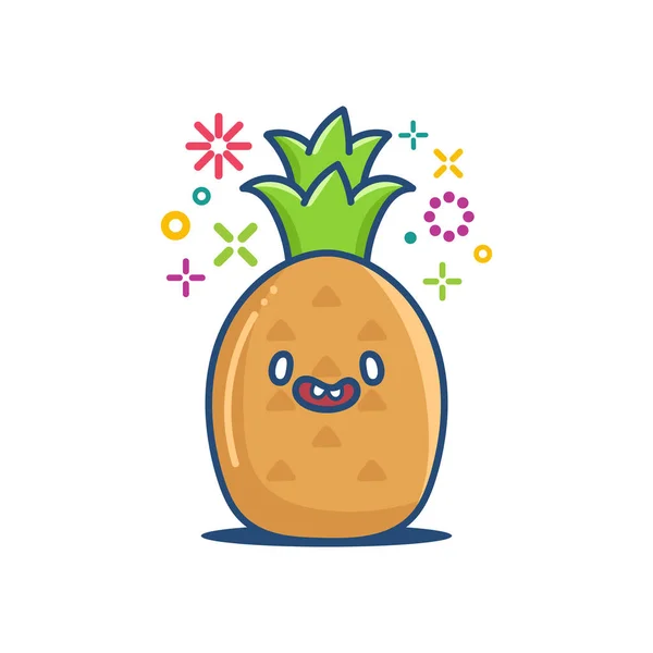 Kawaii sourire ananas émoticône dessin animé illustration — Image vectorielle