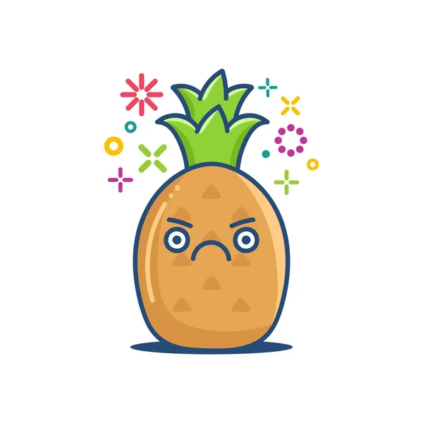 Mürrische kawaii-Ananas-Emoticon-Karikatur — Stockvektor