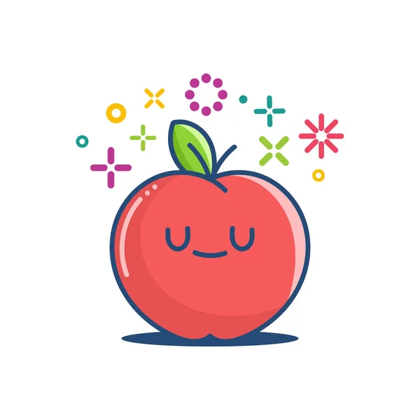 Kawaii sourire pomme émoticône dessin animé illustration — Image vectorielle