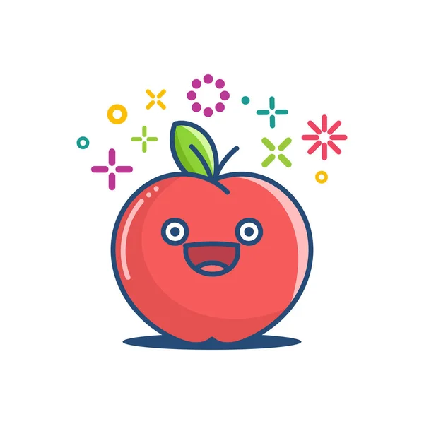 Kawaii sourire pomme émoticône dessin animé illustration — Image vectorielle