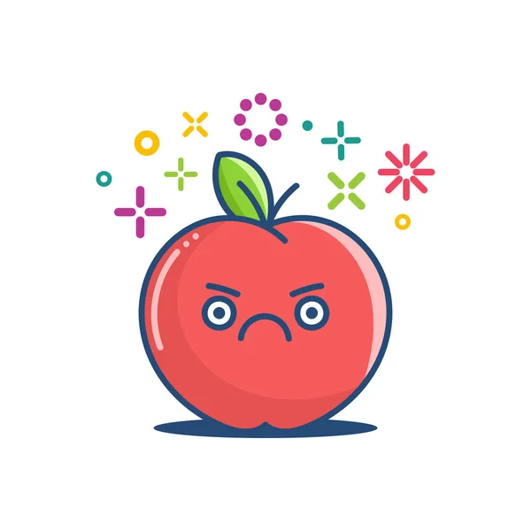 Kawaii gruñón manzana emoticono de dibujos animados — Archivo Imágenes Vectoriales