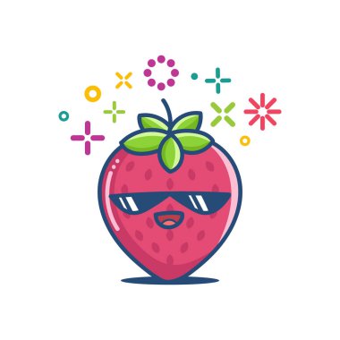 kawaii gülümseyen güneş gözlükleri çilek emoticon çizgi filmi