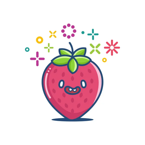 Kawaii leende jordgubbe emoticon tecknad film — Stock vektor