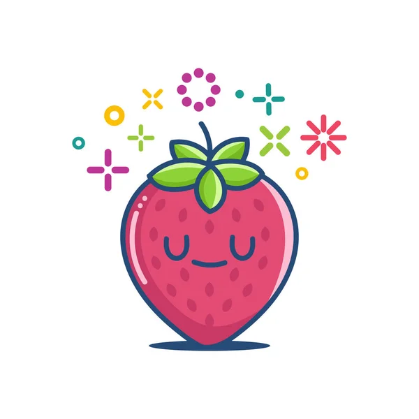 Kawaii sonriente fresa emoticono de dibujos animados — Archivo Imágenes Vectoriales