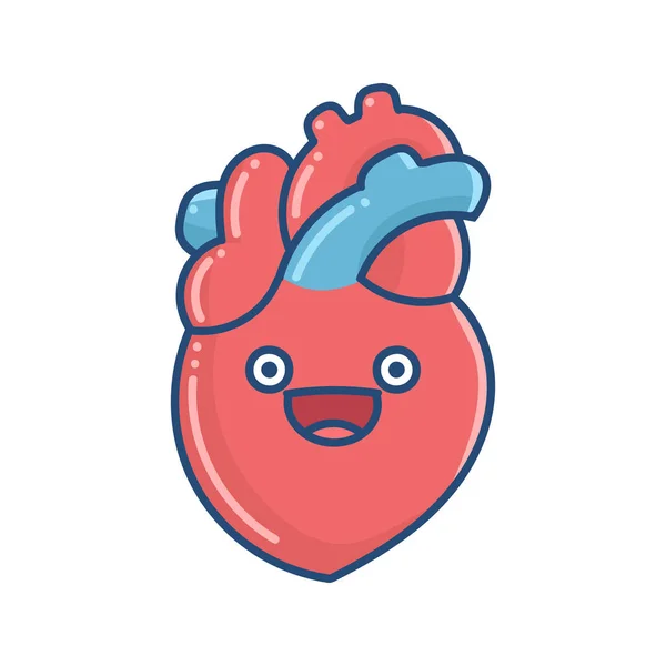 Kawaii sonriente ilustración del corazón humano — Vector de stock