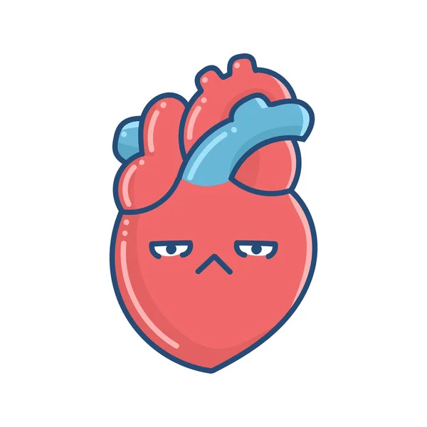 Kawaii grumpy human heart illustration — 스톡 벡터