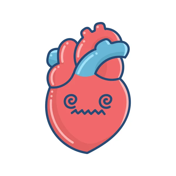 Kawaii enfermo corazón humano ilustración — Vector de stock