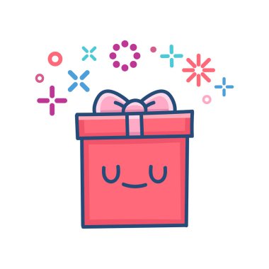 Kawaii Sevgililer Günü Gülümseyen Hediye Kutusu Çizimi 