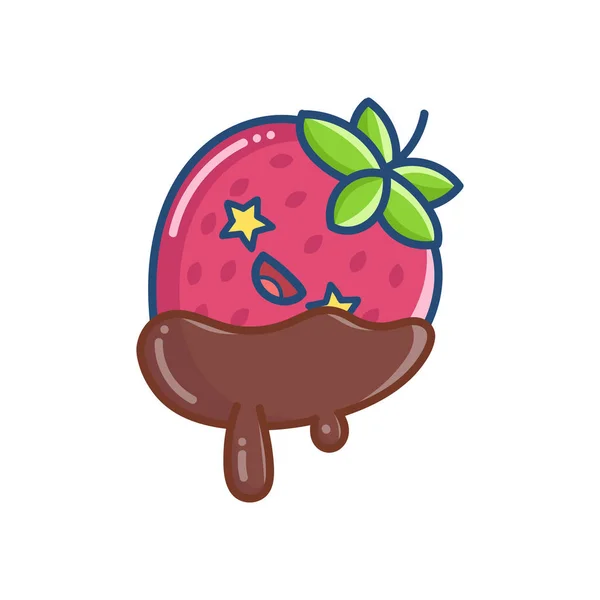 Kawaii cubierto icono de fresa de chocolate — Vector de stock