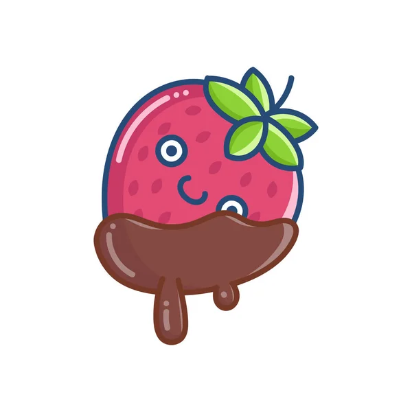 Icône de fraise au chocolat recouverte de kawaii — Image vectorielle