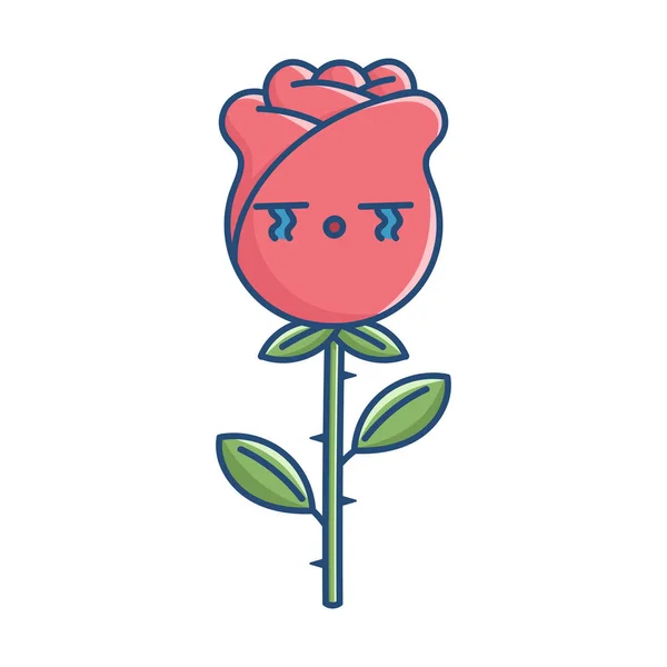 Kawaii triste chorando rosa flor ilustração —  Vetores de Stock