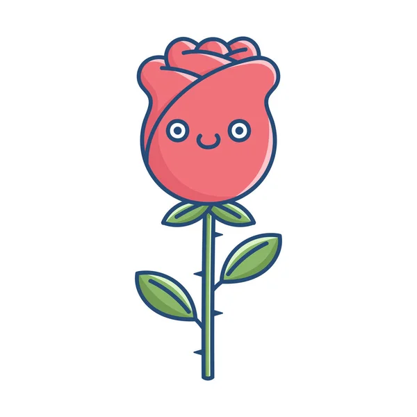 Kawaii lächelt Rose Blume Illustration — Stockvektor