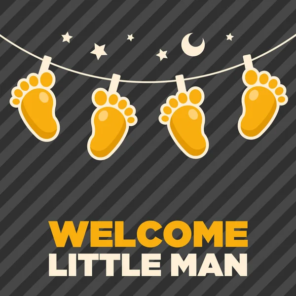 Baby feet for baby boy shower greeting card — 스톡 벡터