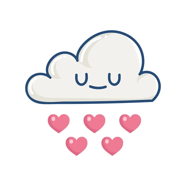 Kawaii nuage pluie coeurs illustration — Image vectorielle