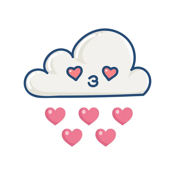 Kawaii Wolke regnet Herzen Illustration — Stockvektor