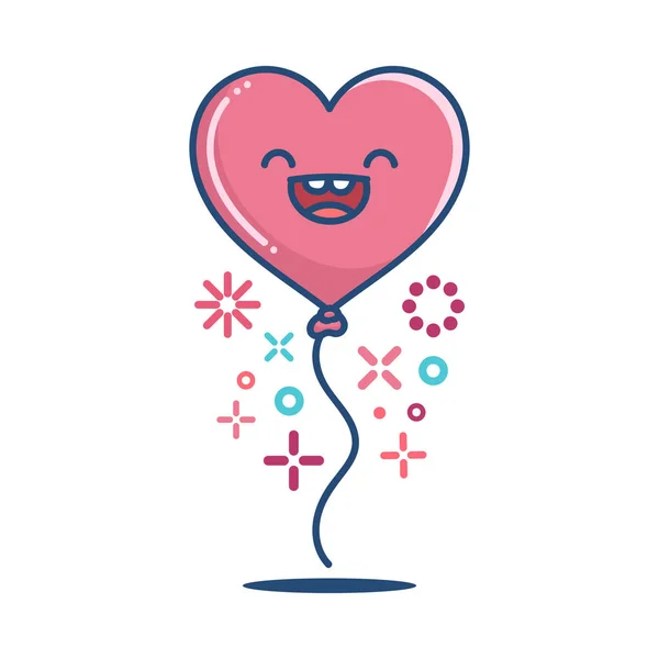 Kawaii valentijn hart ballon illustratie — Stockvector