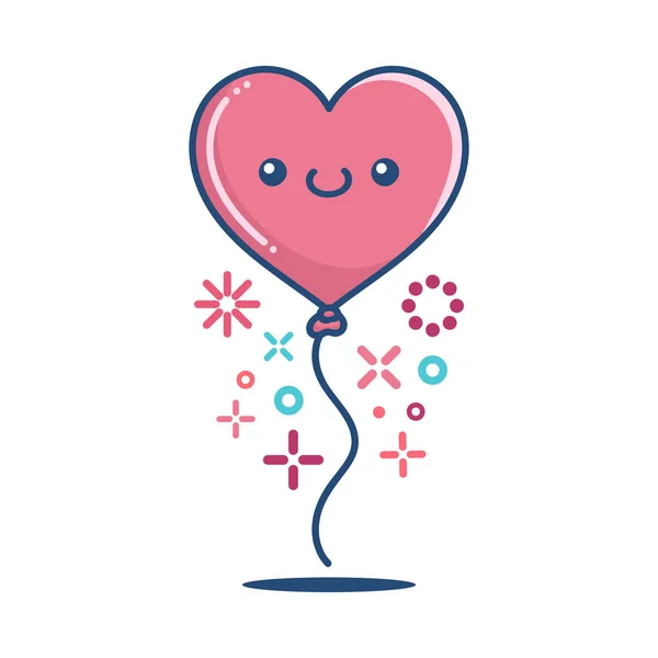 Kawaii valentine heart ballon illustration — Stockvektor