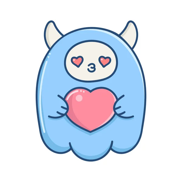 Kawaii blauw valentijn monster met hart — Stockvector