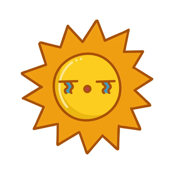 Kawaii sad sun emoticon cartoon illustration — Stock Vector