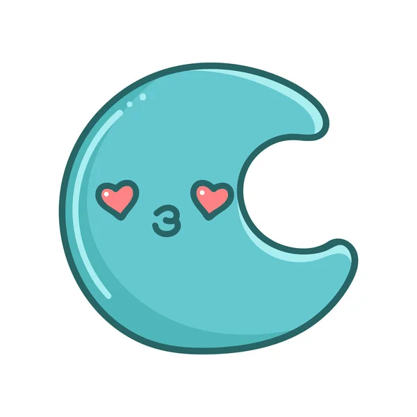 Kawaii blu luna emoticon cartone animato — Vettoriale Stock
