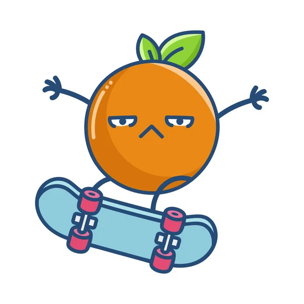 Kawaii orange with attitude on skateboard illustration — Stock Vector